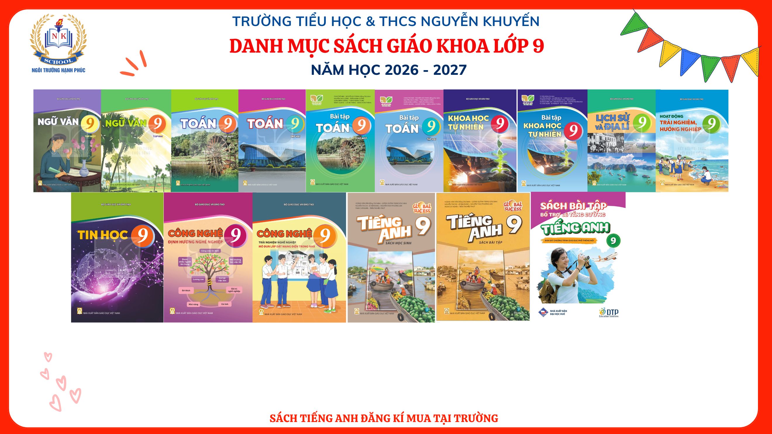 THÔNG BÁO DANH MỤC SÁCH GIÁO KHOA LỚP 9 NĂM HỌC 2026 - 2027